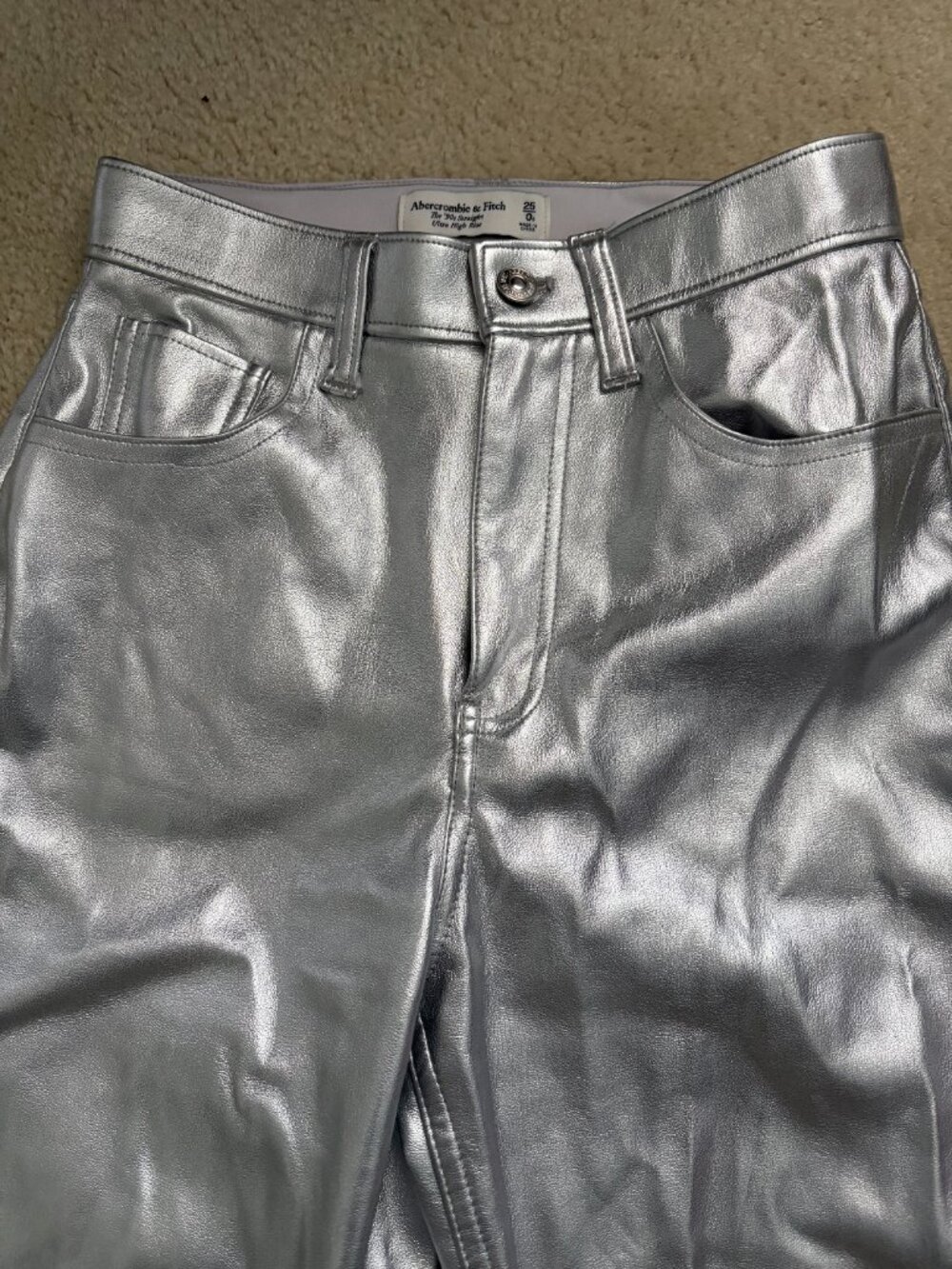 Abercrombie Curve Love Ultra High Rise Straight Jeans Silver - Picture 2 of 2